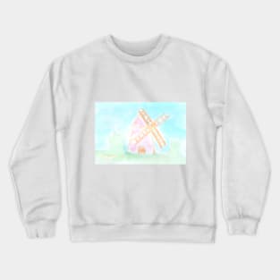 mill, landscape, architecture, village, rural landscape, harvest, summer, bread, watercolor, watercolour, hand drawn, drawing, illustration, Crewneck Sweatshirt